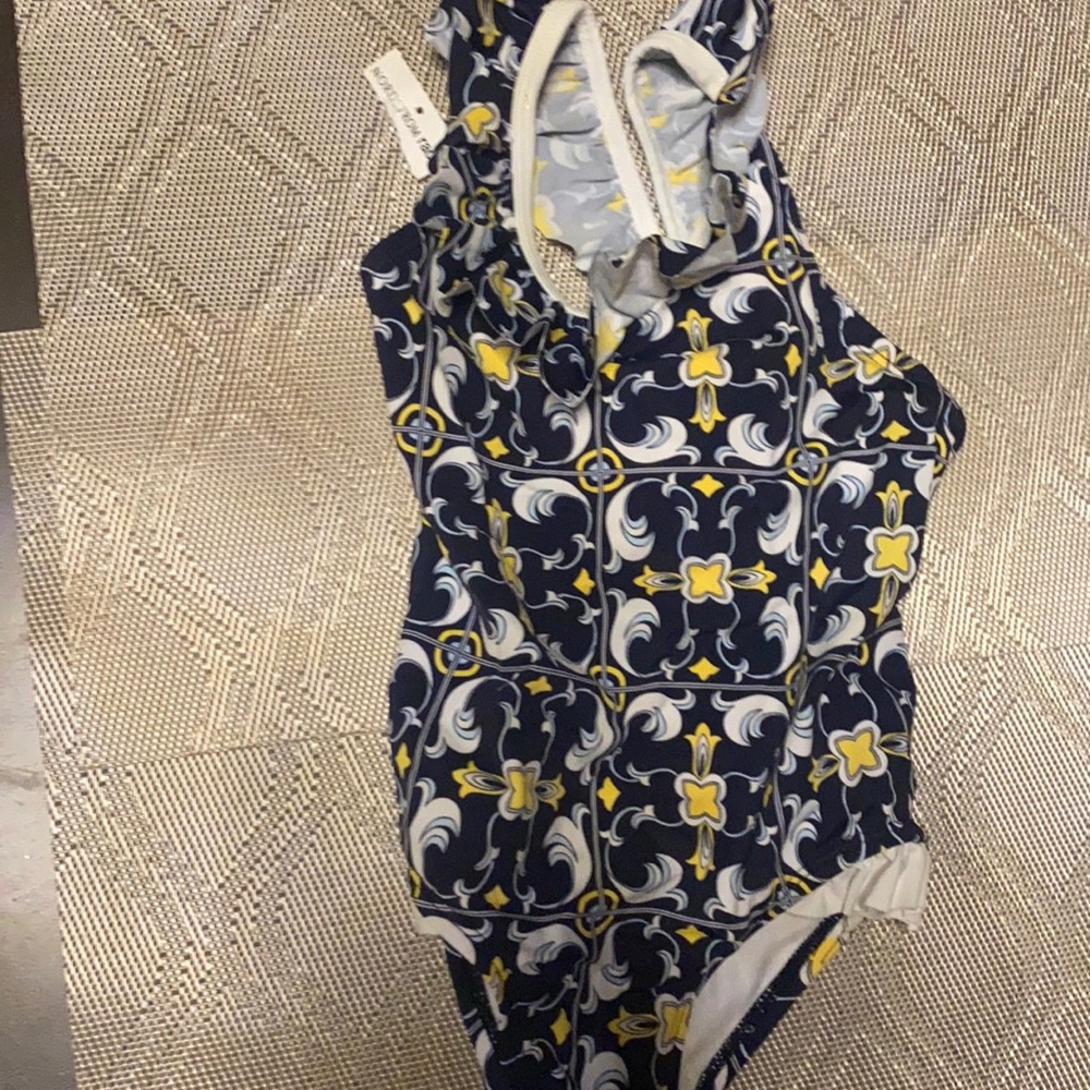 Janie and Jack Navy, Yellow & White Kids One-Piece Swimsuit
